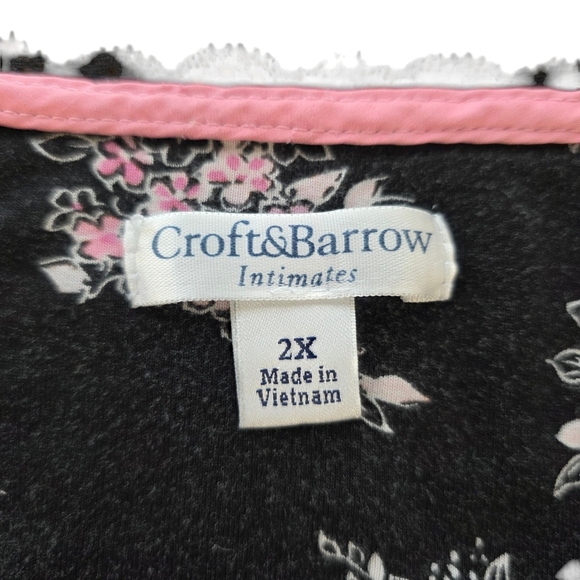 Croft & Barrow Intimates Floral Sleep Shirt 2X Black Pink Lace Detail Nightgown - Picture 5 of 8